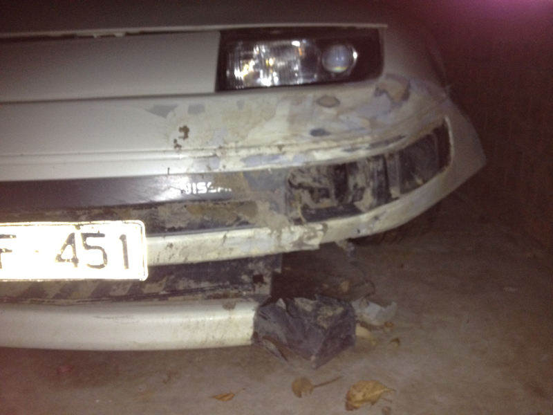 The front bumper hit an embankment